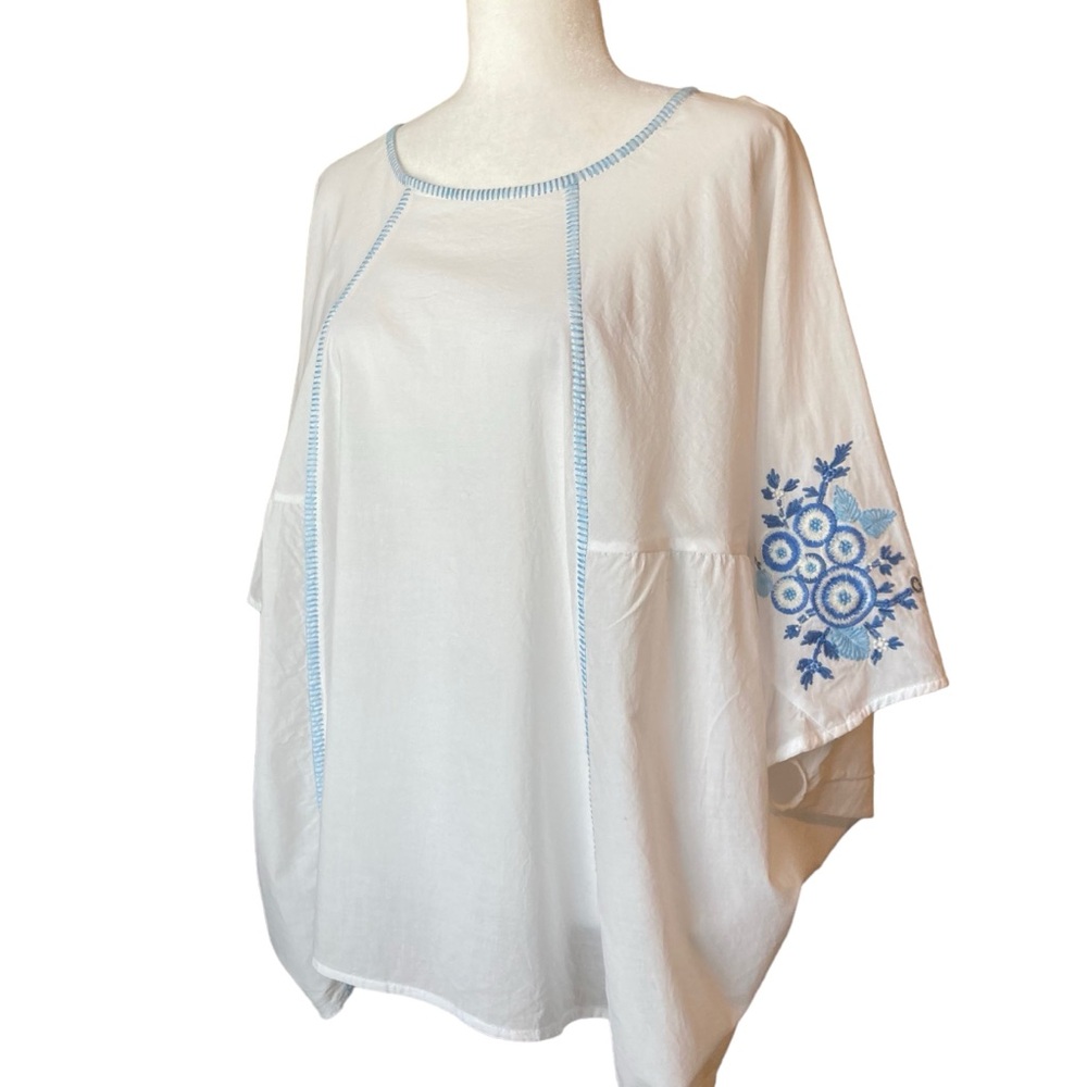 Cotton Bleu Women's embroidered top blouse tunic, Sz L